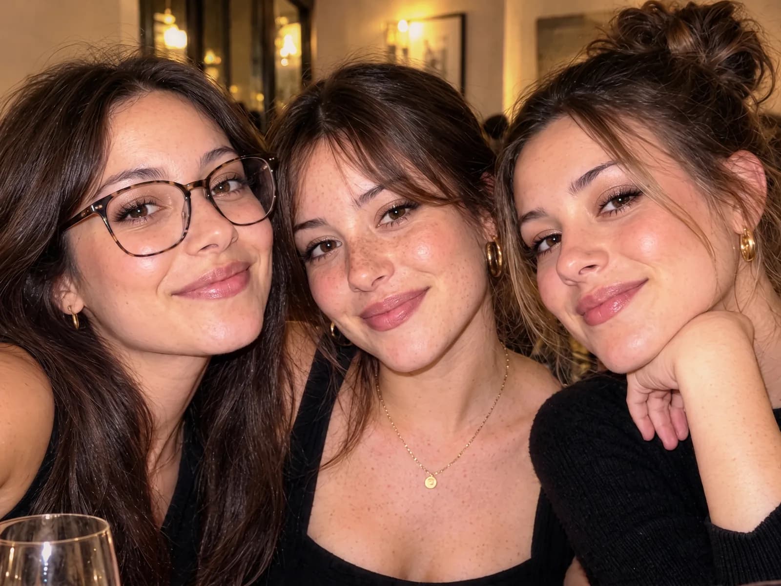 Three friends in a restaurant, Evening